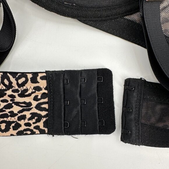 Frederick's of Hollywood Leopard Padded Black Tan Adjustable Wide Strap 40DD Bra - Picture 4 of 5